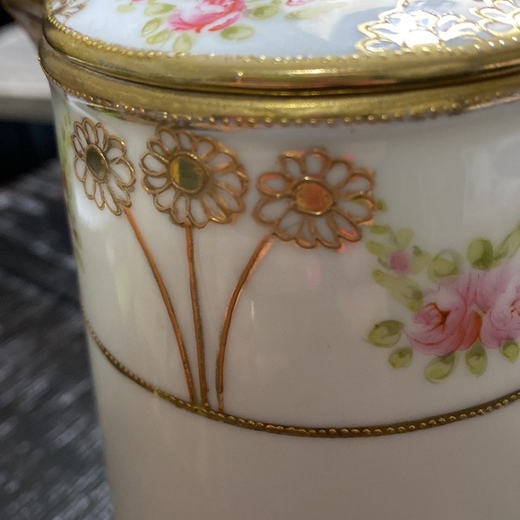 Antique Hand Painted Nippon Covered Floral Porcelain Pitcher Pot! - Picture 8 of 8